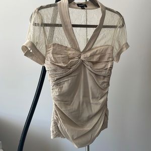 Lace blouse, satin finish